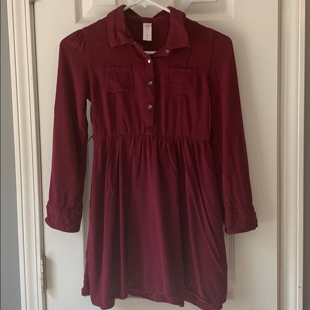Justice Girls Burgundy Dress. Long sleeved. Size 8